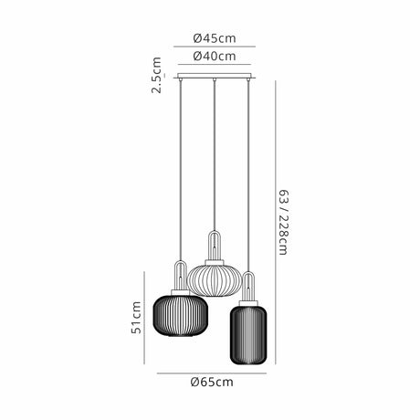 ACH3551 Achernar 3 Light Ceiling Pendant Polished Nickel/Smoked