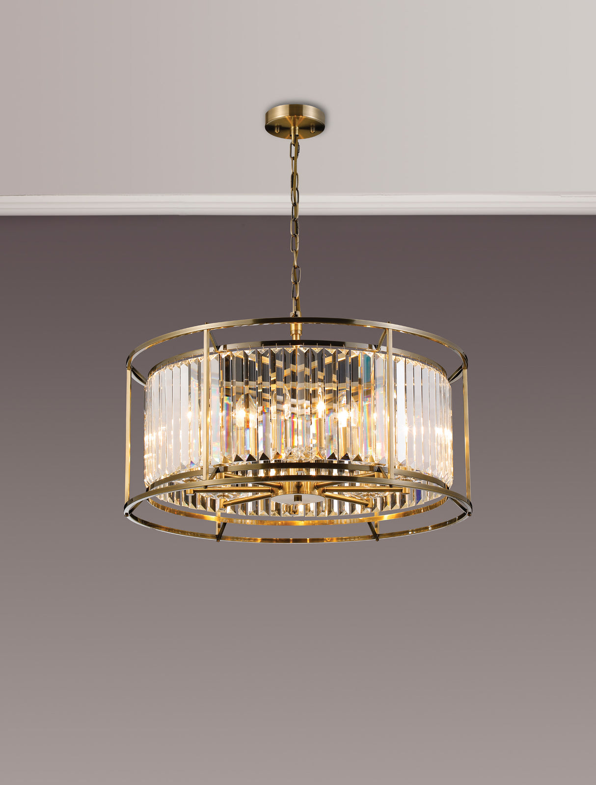 ROY0319 Royal 8 Light Crystal Ceiling Pendant Antique Brass