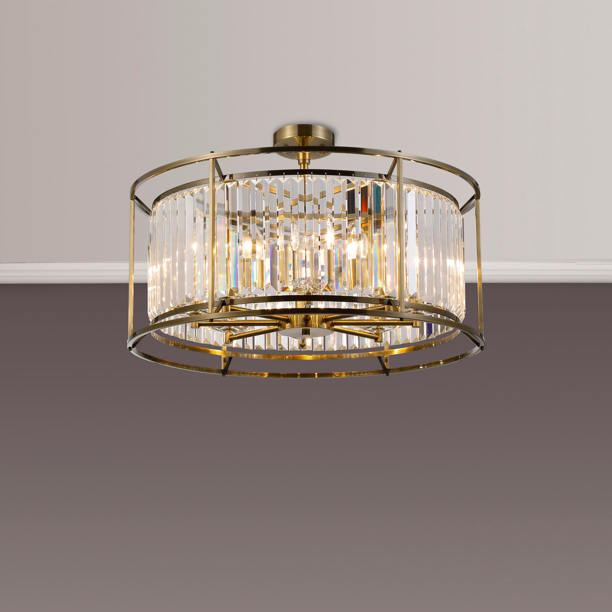 ROY0319 Royal 8 Light Crystal Ceiling Pendant Antique Brass