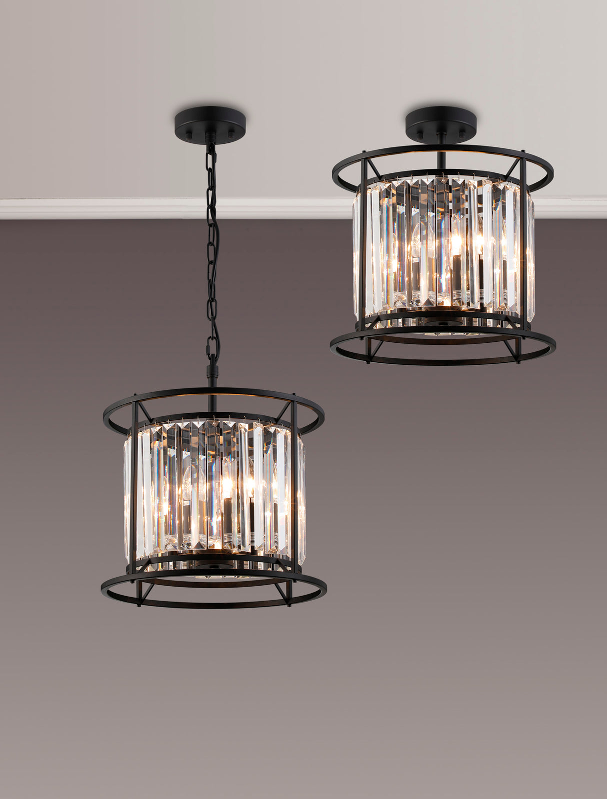 ROY6019 Royal 3 Light Crystal Ceiling Pendant Satin Black