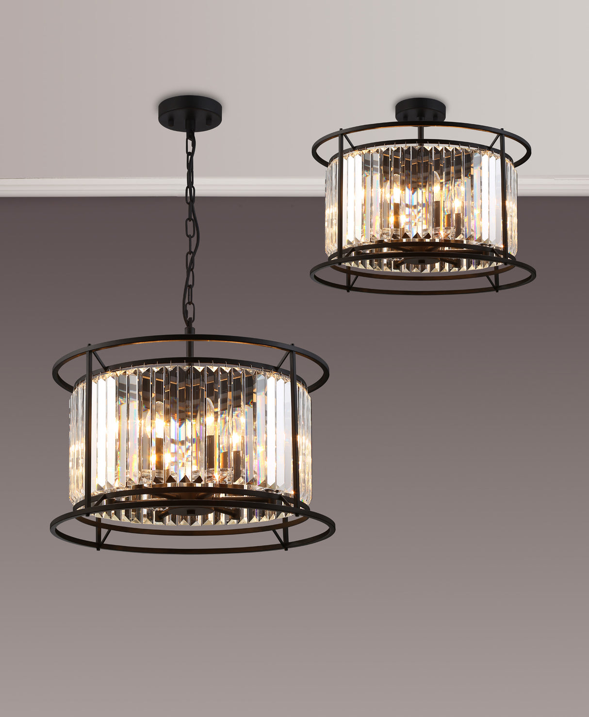 ROY7019 Royal 6 Light Crystal Ceiling Pendant Satin Black