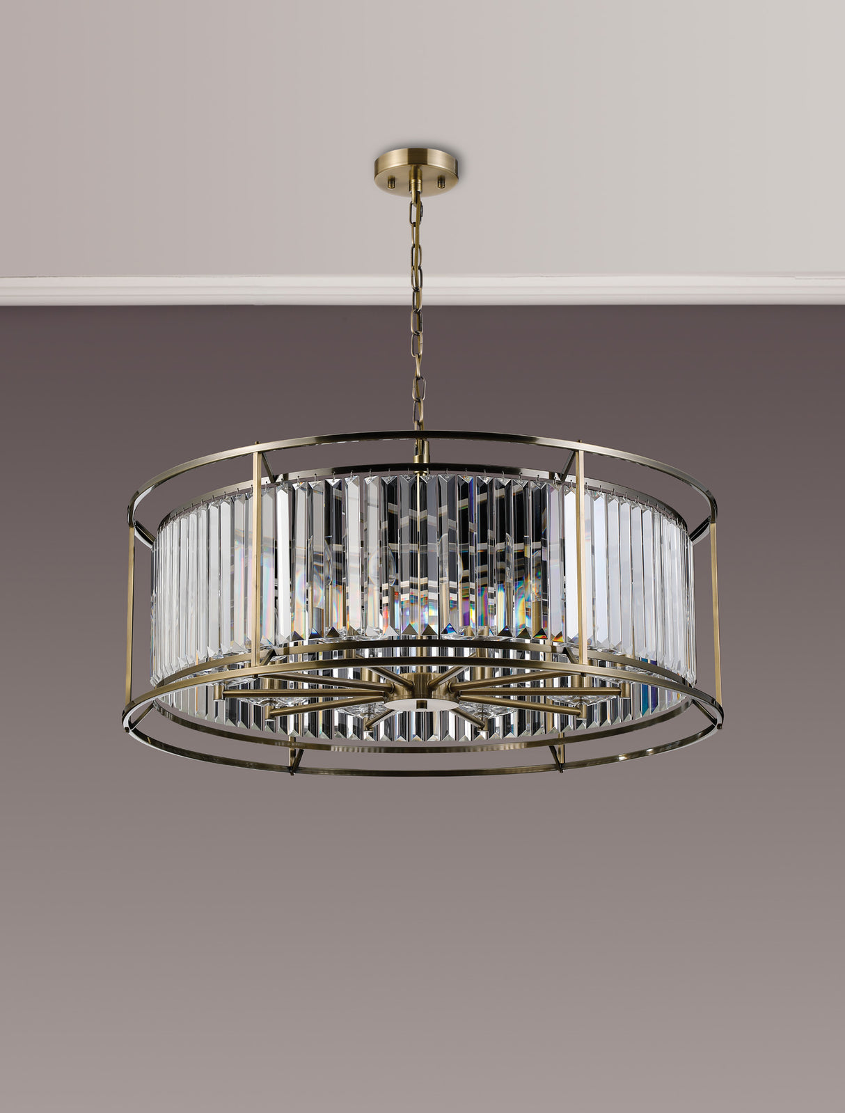 ROY7039 Royal 10 Light Crystal Ceiling Pendant Antique Brass