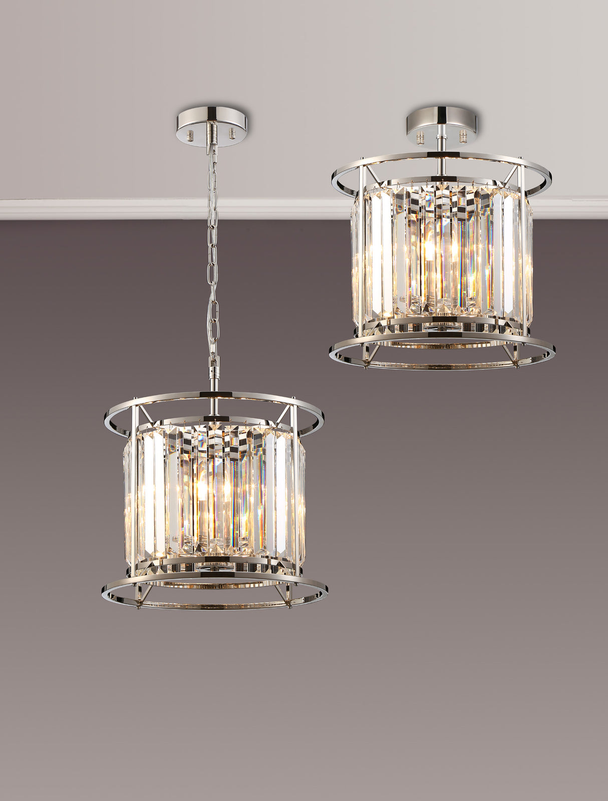 ROY7119 Royal 3 Light Crystal Ceiling Pendant Polished Nickel