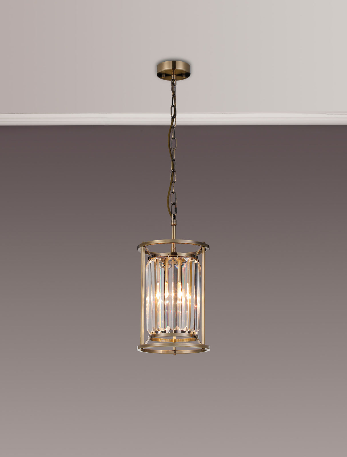 ROY7219 Royal 1 Light Crystal Ceiling Pendant Antique Brass