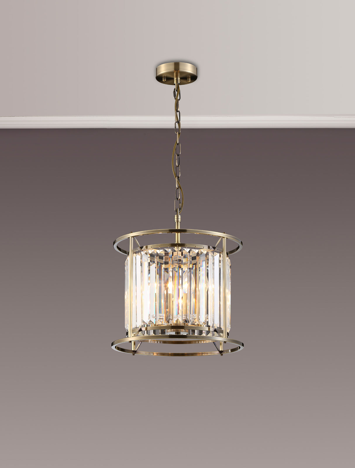 ROY8219 Royal 3 Light Crystal Ceiling Pendant Antique Brass