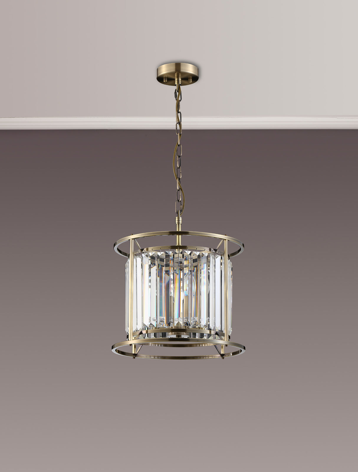 ROY8219 Royal 3 Light Crystal Ceiling Pendant Antique Brass