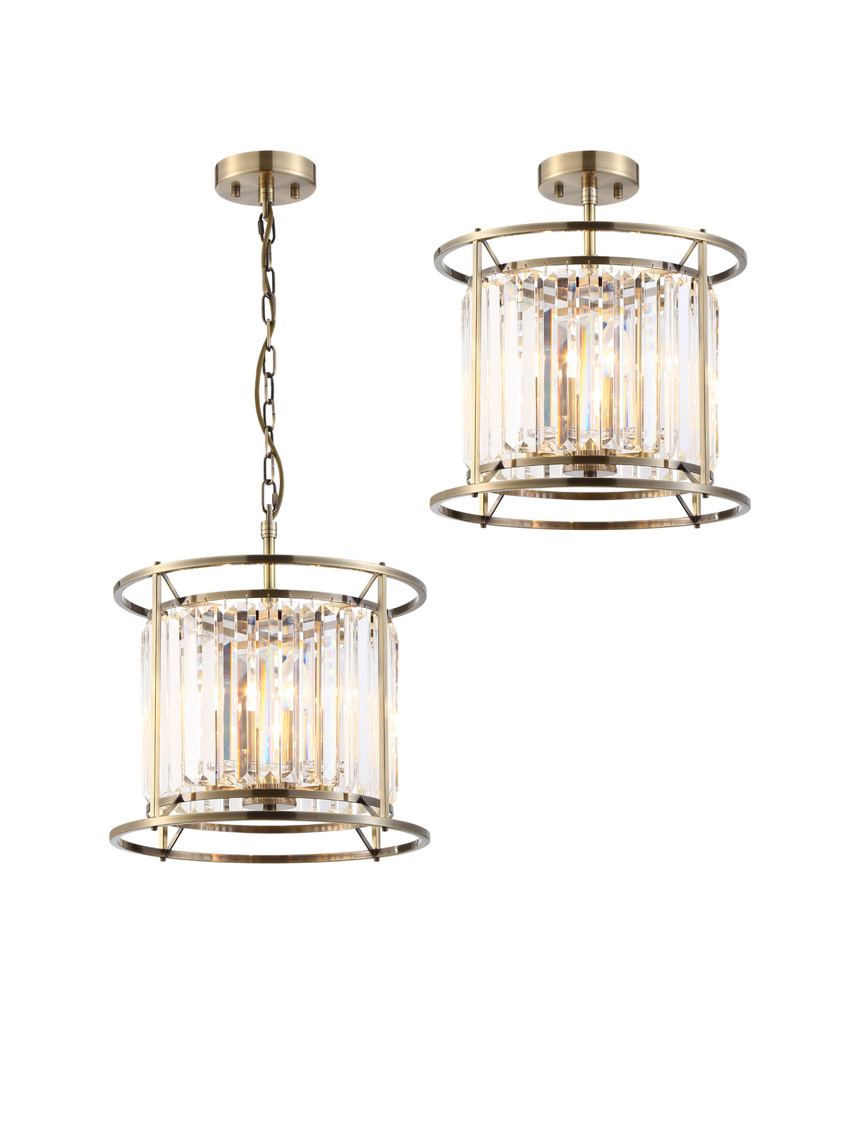 ROY8219 Royal 3 Light Crystal Ceiling Pendant Antique Brass