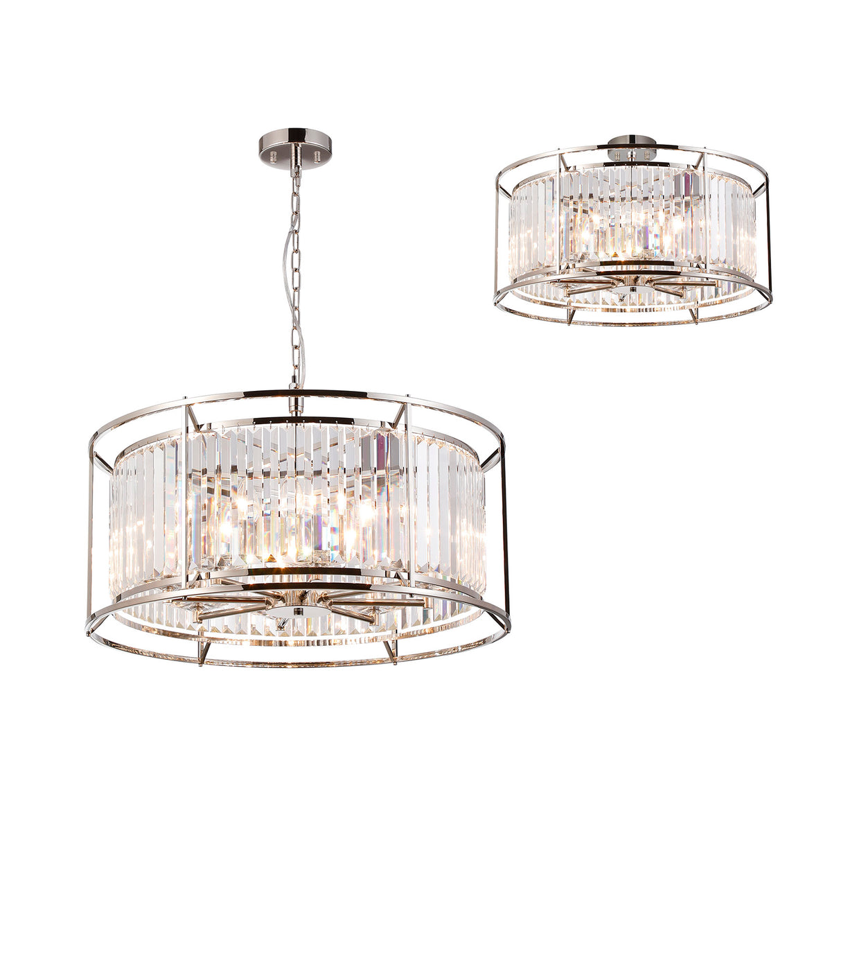 ROY9119 Royal 8 Light Crystal Ceiling Pendant Polished Nickel