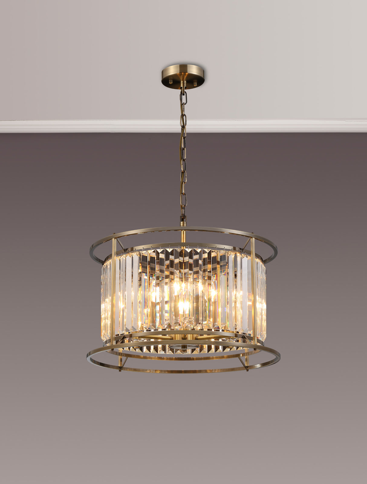 ROY9219 Royal 6 Light Crystal Ceiling Pendant Antique Brass