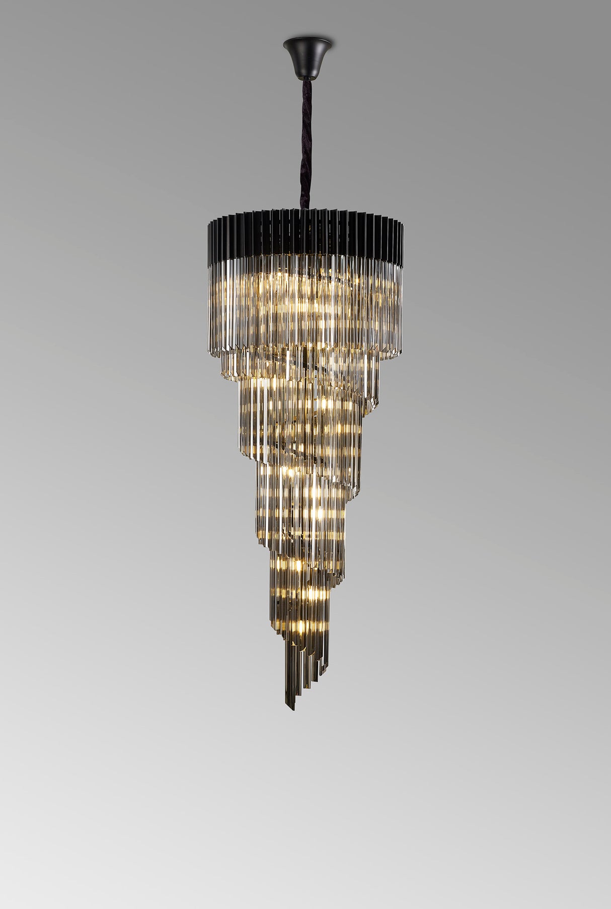 ADH0998 Adhil Round 23 Light 5 Tier 57kg Ceiling Pendant Matt Black/Smoked