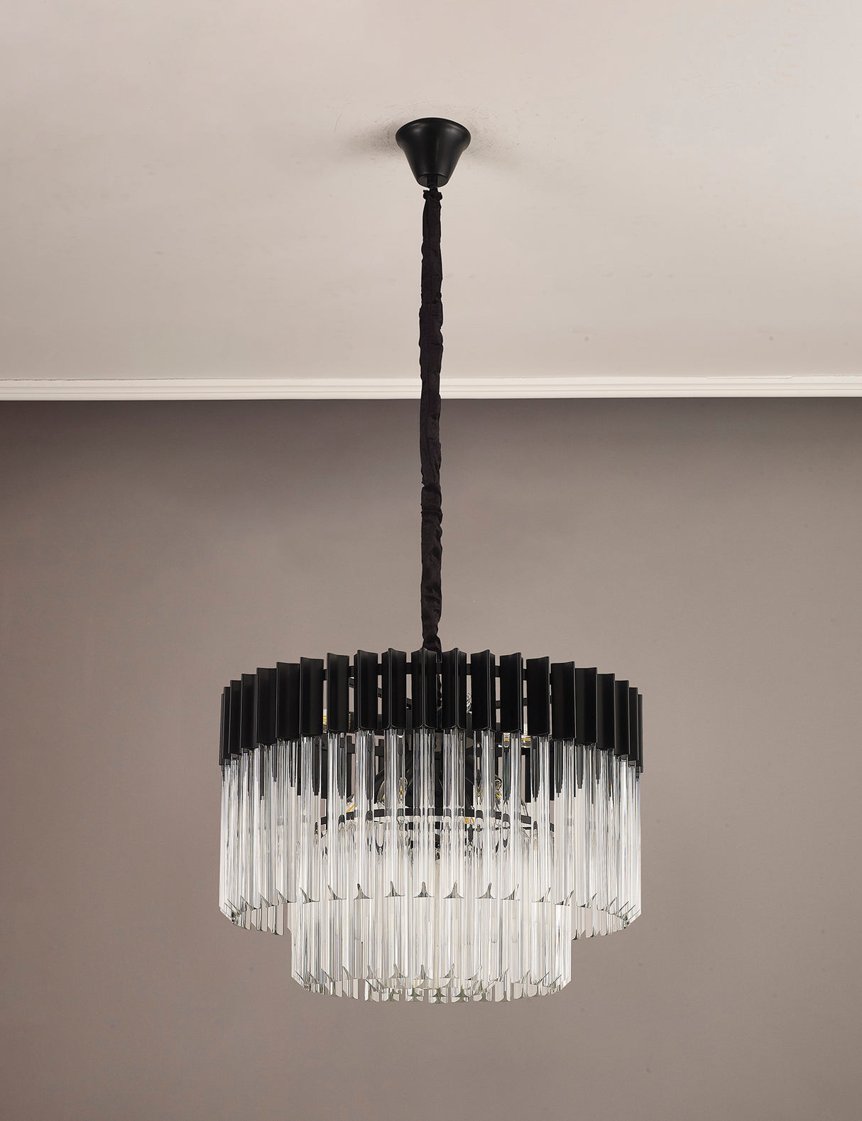 ADH1798 Adhil Round 8 Light Ceiling Pendant Matt Black/Clear