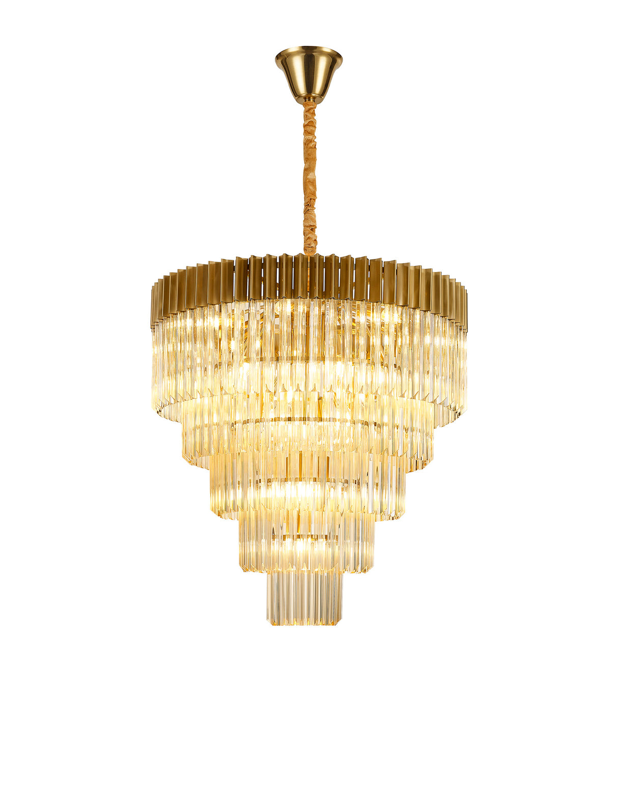 ADH1898 Adhil Round 19 Light 5 Tier Ceiling Pendant Brass/Cognac