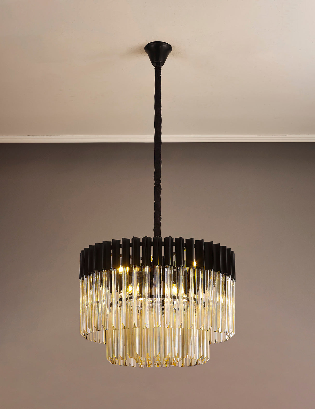 ADH3798 Adhil 8 Light Ceiling Pendant Matt Black/Cognac