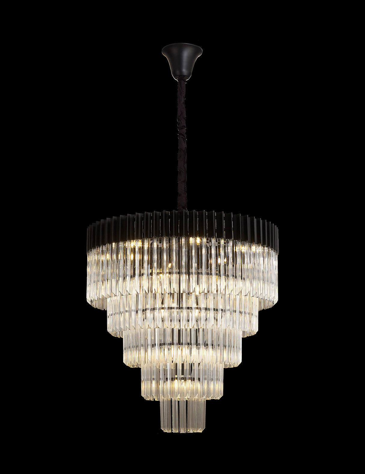 ADH3898 Adhil Round 19 Light 5 Tier Ceiling Pendant Matt Black/Clear