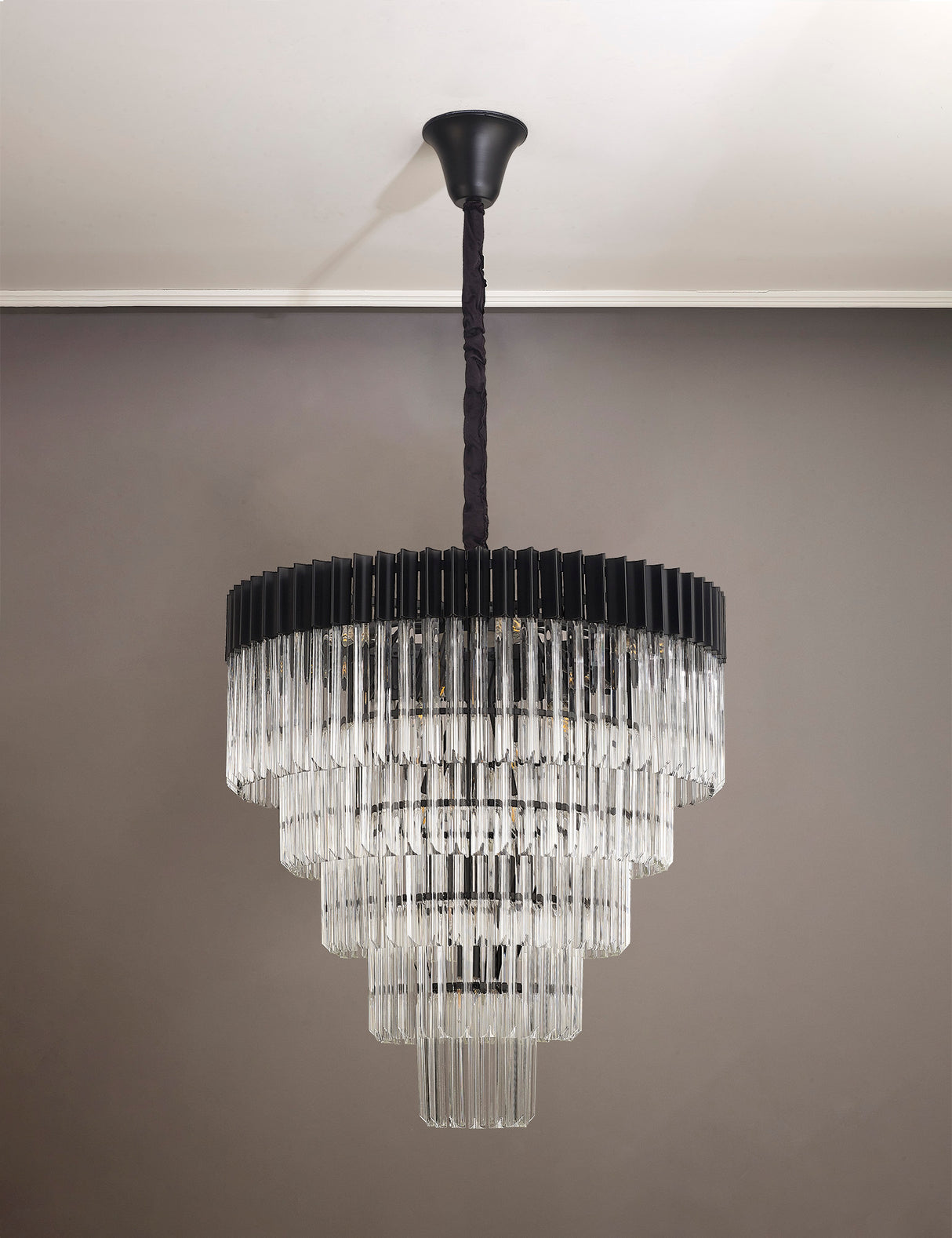 ADH3898 Adhil Round 19 Light 5 Tier Ceiling Pendant Matt Black/Clear