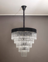 ADH3898 Adhil Round 19 Light 5 Tier Ceiling Pendant Matt Black/Clear