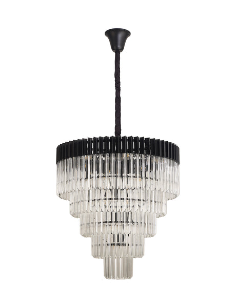 ADH3898 Adhil Round 19 Light 5 Tier Ceiling Pendant Matt Black/Clear