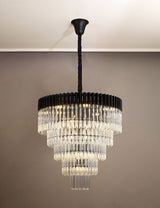 ADH3898 Adhil Round 19 Light 5 Tier Ceiling Pendant Matt Black/Clear