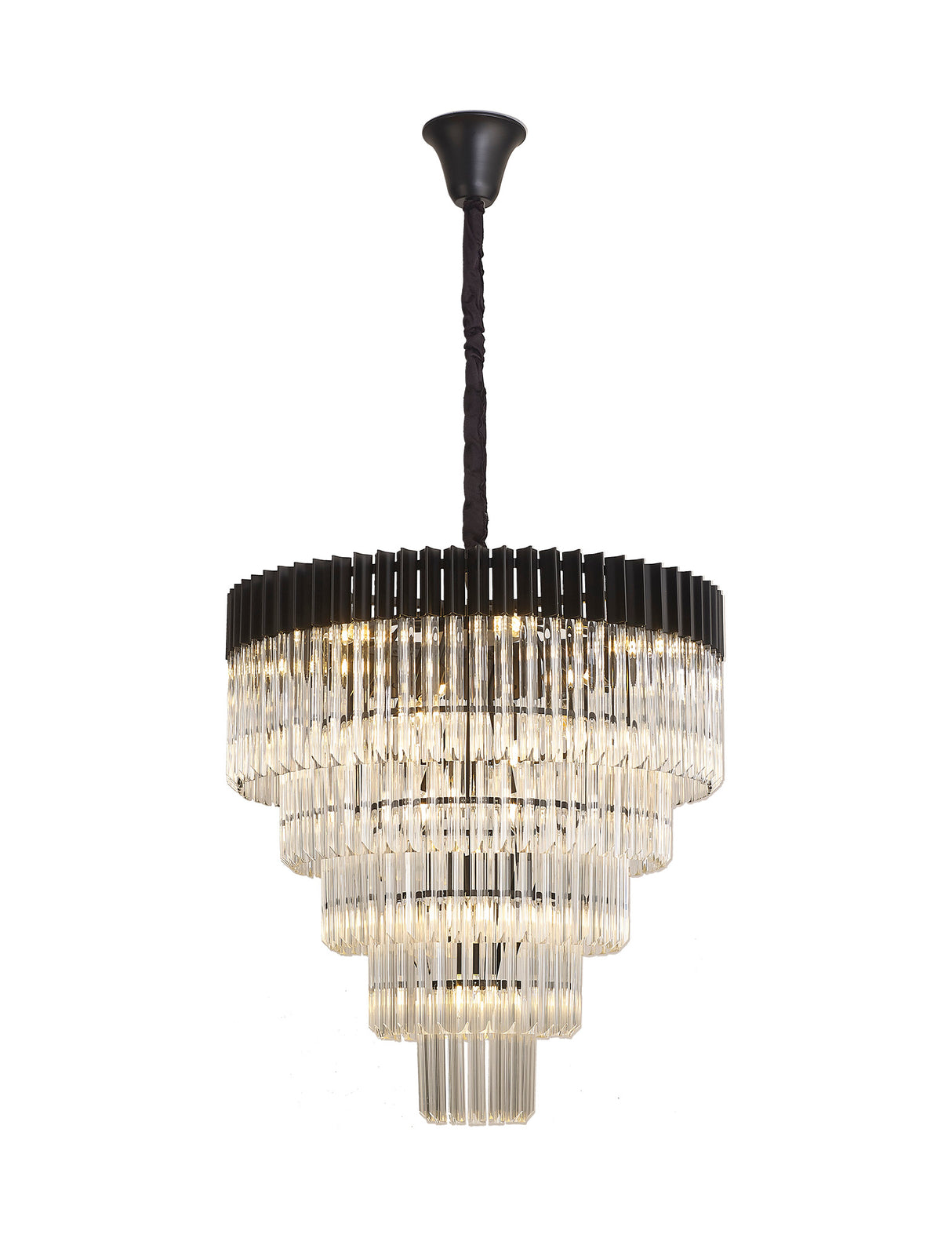 ADH3898 Adhil Round 19 Light 5 Tier Ceiling Pendant Matt Black/Clear