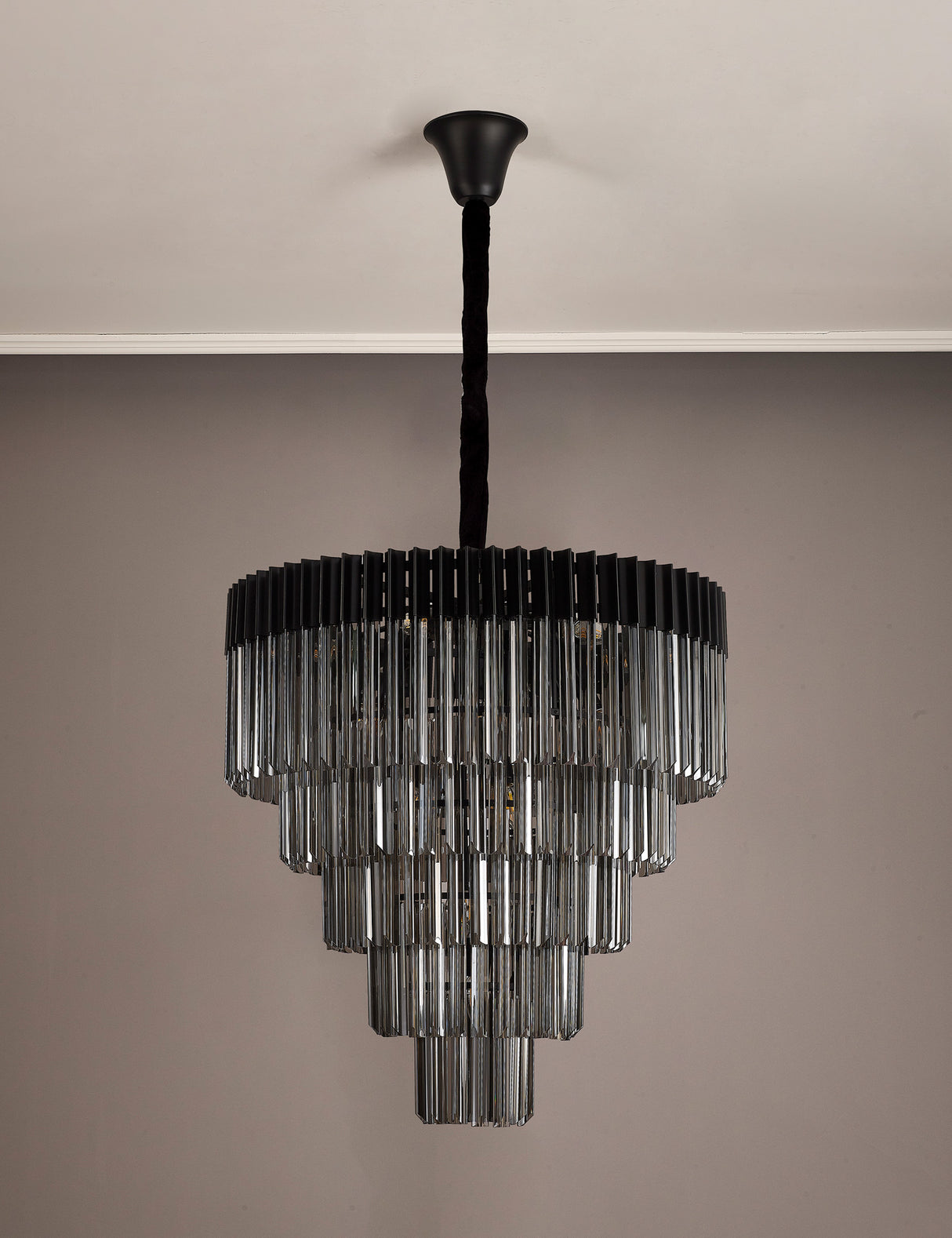 ADH4898 Adhil Round 19 Light 5 Tier Ceiling Pendant Matt Black/Smoked