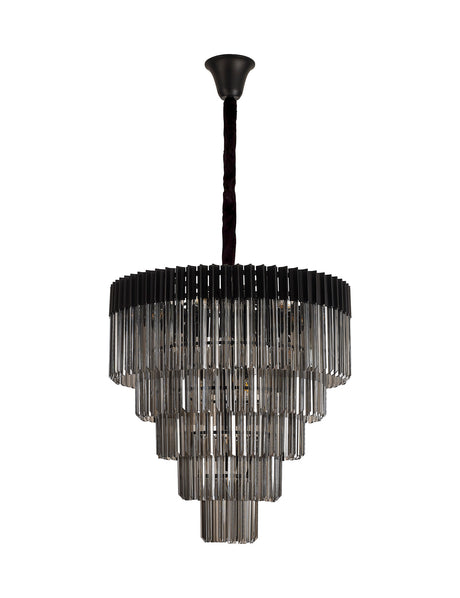 ADH4898 Adhil Round 19 Light 5 Tier Ceiling Pendant Matt Black/Smoked