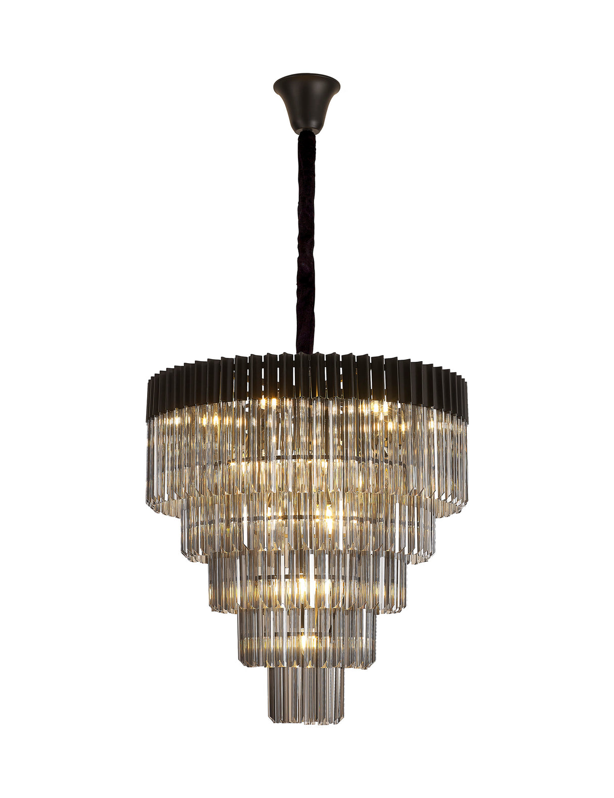 ADH4898 Adhil Round 19 Light 5 Tier Ceiling Pendant Matt Black/Smoked