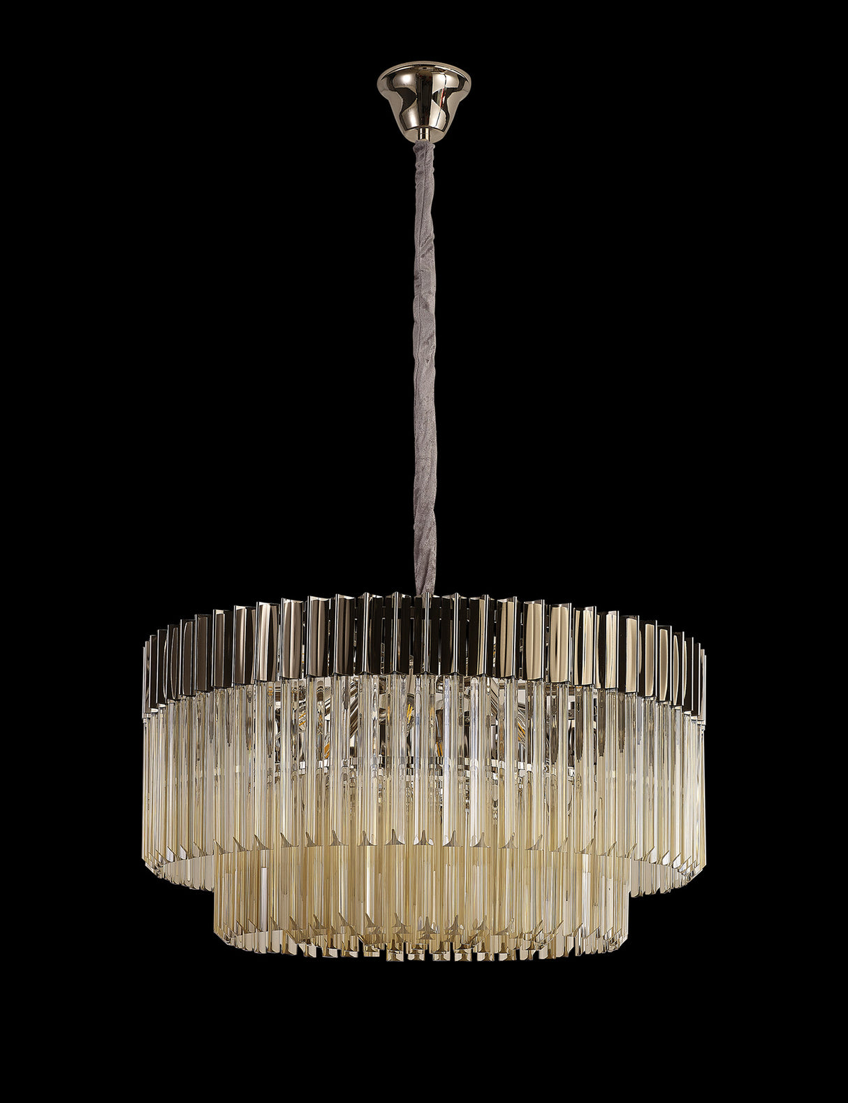 ADH6798 Adhil Round 12 Light Ceiling Pendant Polished Nickel/Cognac