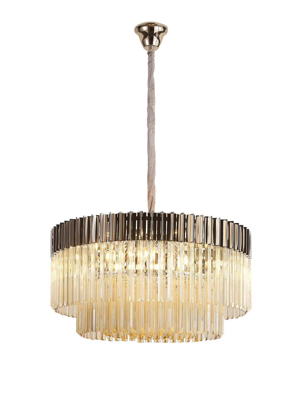 ADH6798 Adhil Round 12 Light Ceiling Pendant Polished Nickel/Cognac