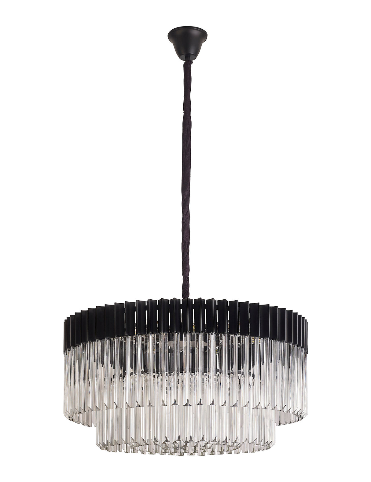 ADH7798 Adhil Round 12 Light Ceiling Pendant Matt Black/Clear