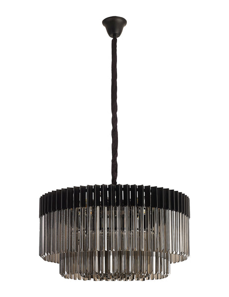 ADH8798 Adhil Round 12 Light Ceiling Pendant Matt Black/Smoked