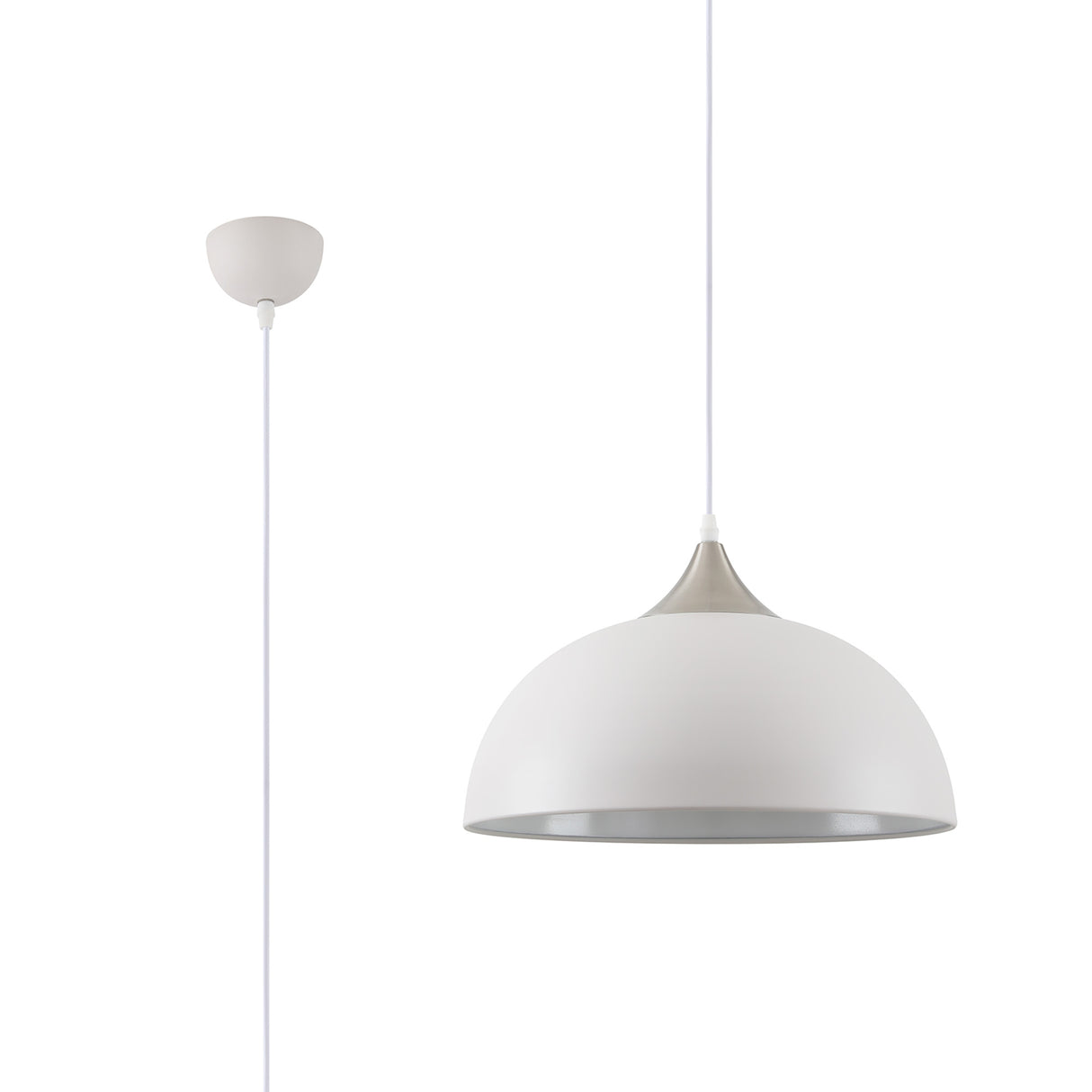 ALJ0107 Aljana 38cm Pendant 1 Light in a Sand White/Satin Nickel/White Finish