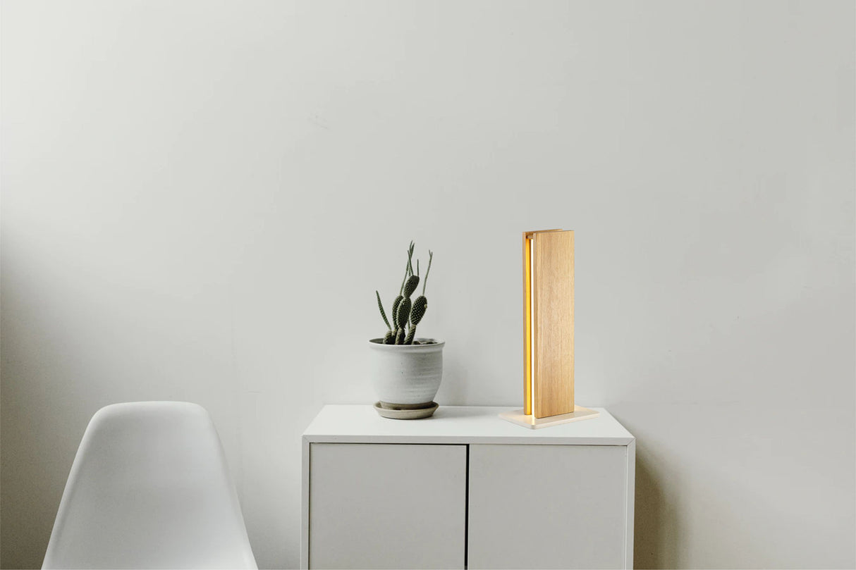 ALP0917 Alphard 37.5cm Table Lamp 12W LED in a Oak/Sand White/Frosted Finish