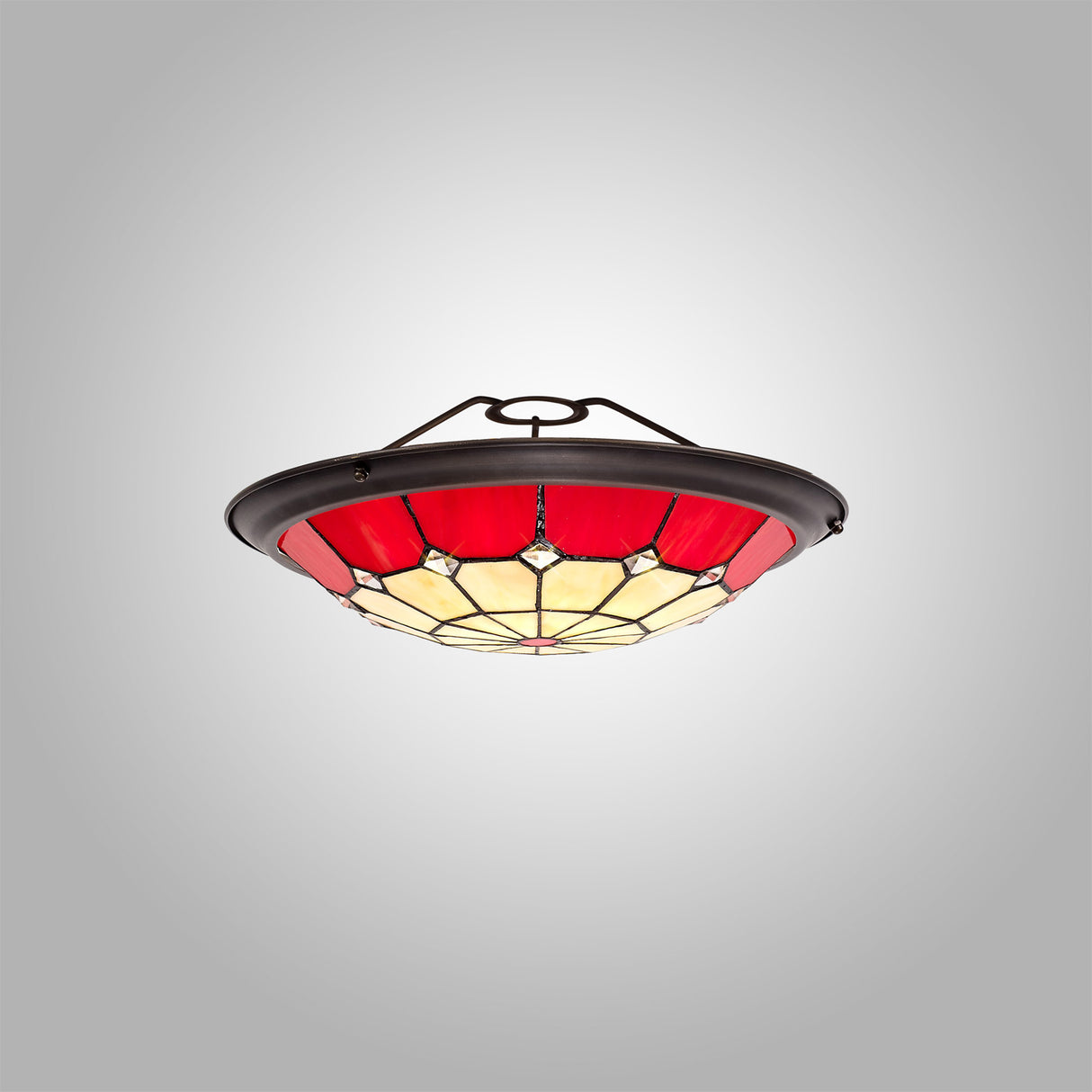 ATR5327 Atrik 35cm Non-electric Uplighter Shade in a Red/Cream/Aged Antique Brass/Clear Finish and Clear Crystal