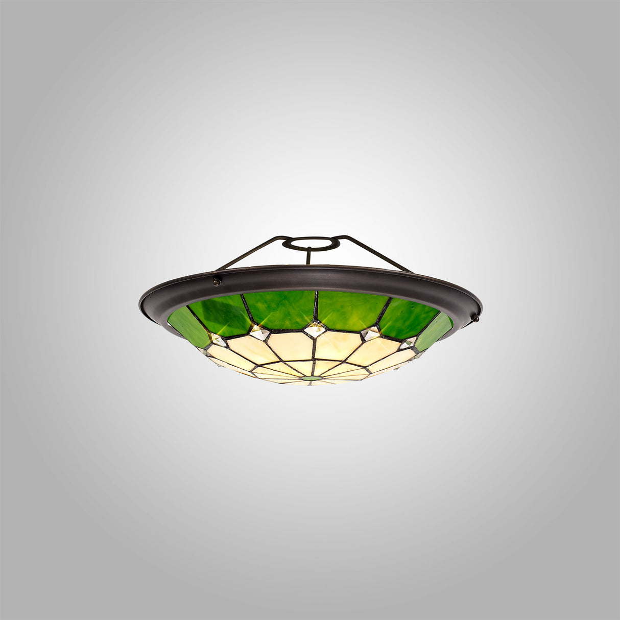 ATR7327 Atrik 35cm Non-Electric Uplighter Shade in a Green/Cream/Aged Antique Brass/Clear Finish and Clear Crystal