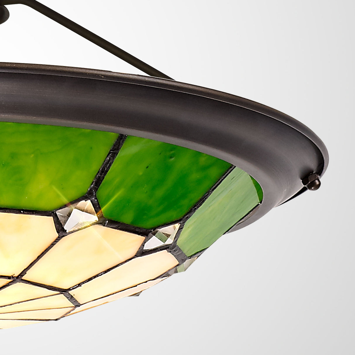 ATR7327 Atrik 35cm Non-Electric Uplighter Shade in a Green/Cream/Aged Antique Brass/Clear Finish and Clear Crystal