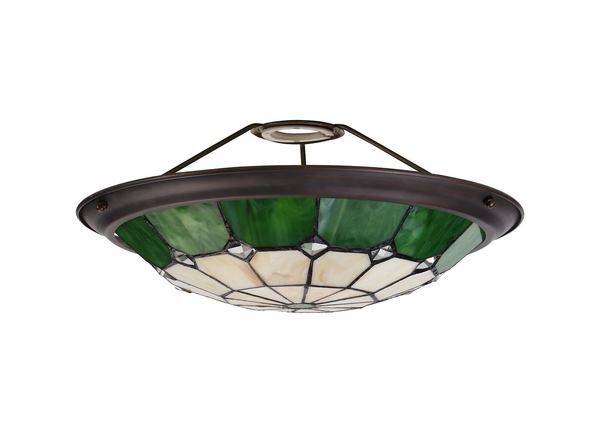 ATR7327 Atrik 35cm Non-Electric Uplighter Shade in a Green/Cream/Aged Antique Brass/Clear Finish and Clear Crystal