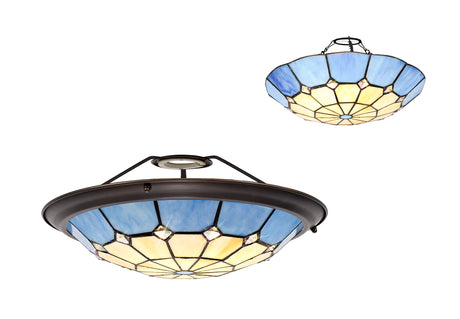 ATR8327 Atrik 35cm Non-electric Uplighter Shade in a Rich Blue/Cream/Aged Antique Brass/Clear Finish and Clear Crystal