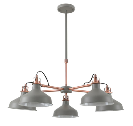 BEL0207 Belel Telescopic Pendant 5 Light in a Sand Grey/Copper/White Finish