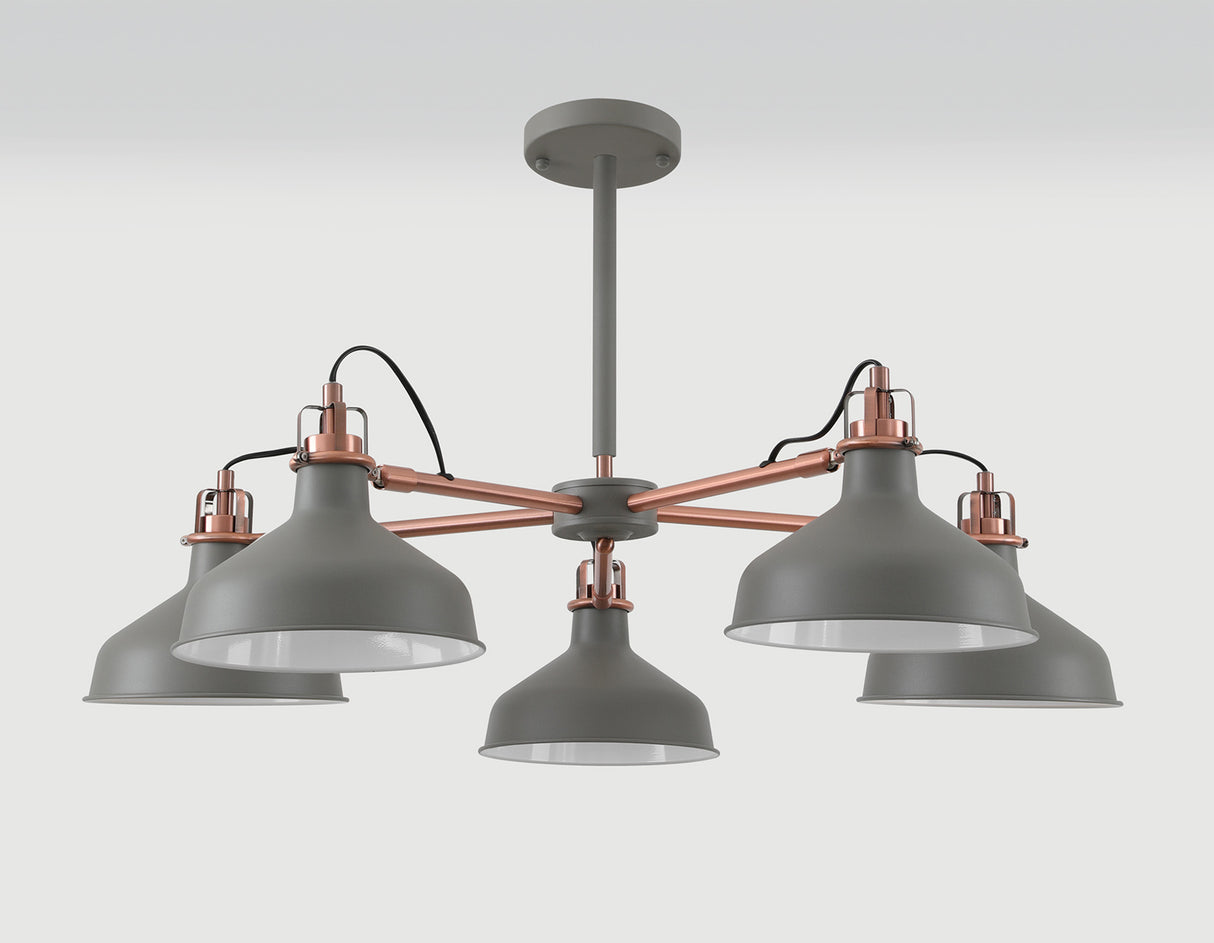 BEL0207 Belel Telescopic Pendant 5 Light in a Sand Grey/Copper/White Finish