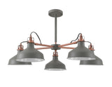 BEL0207 Belel Telescopic Pendant 5 Light in a Sand Grey/Copper/White Finish