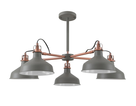 BEL0207 Belel Telescopic Pendant 5 Light in a Sand Grey/Copper/White Finish