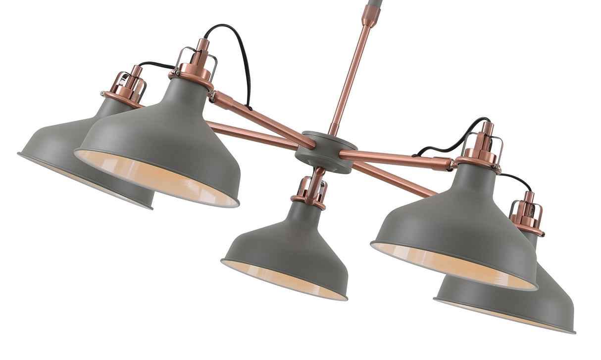 BEL0207 Belel Telescopic Pendant 5 Light in a Sand Grey/Copper/White Finish