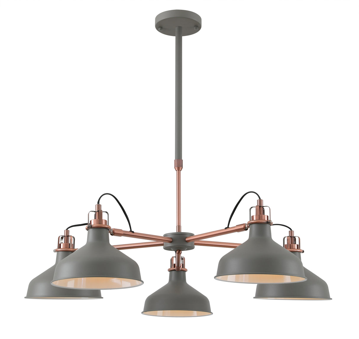 BEL0207 Belel Telescopic Pendant 5 Light in a Sand Grey/Copper/White Finish