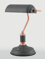 BEL1007 Belel 33.5cm Bankers Table Lamp 1 Light in a Graphite/Copper/White Finish