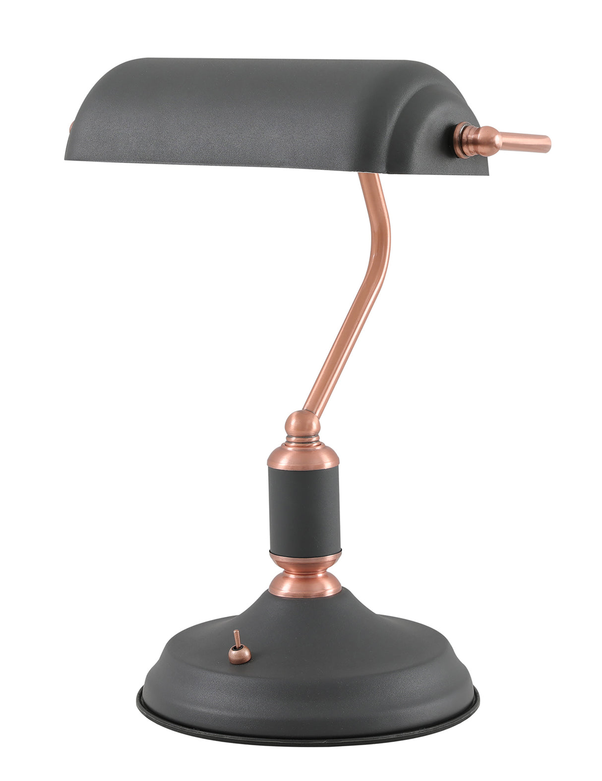 BEL1007 Belel 33.5cm Bankers Table Lamp 1 Light in a Graphite/Copper/White Finish