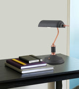 BEL1007 Belel 33.5cm Bankers Table Lamp 1 Light in a Graphite/Copper/White Finish