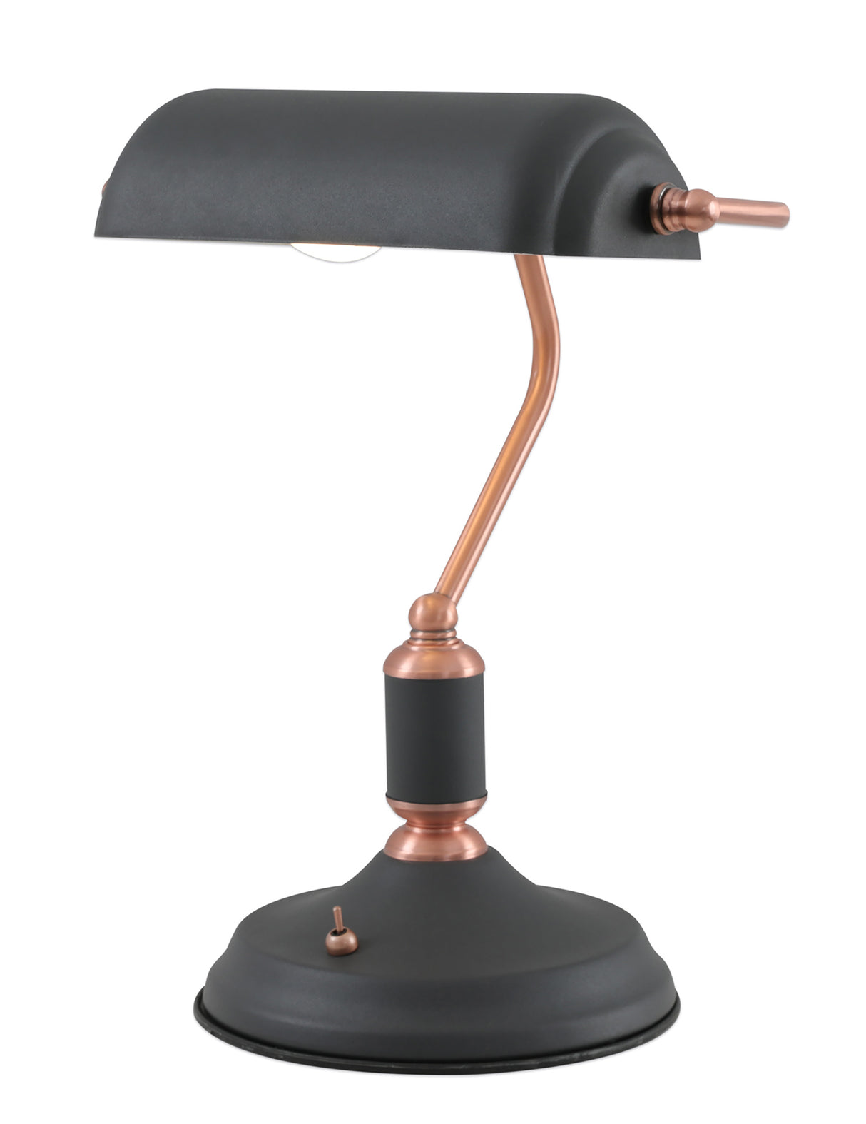 BEL1007 Belel 33.5cm Bankers Table Lamp 1 Light in a Graphite/Copper/White Finish