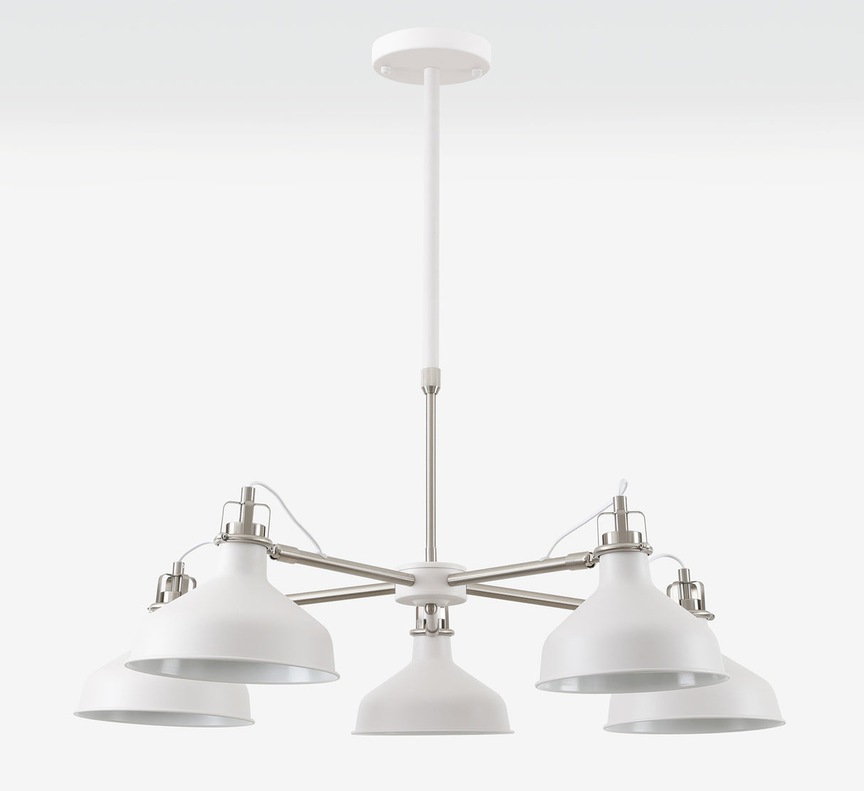 BEL1207 Belel Telescopic Pendant 5 Light in a Sand White/Satin Nickel/White Finish