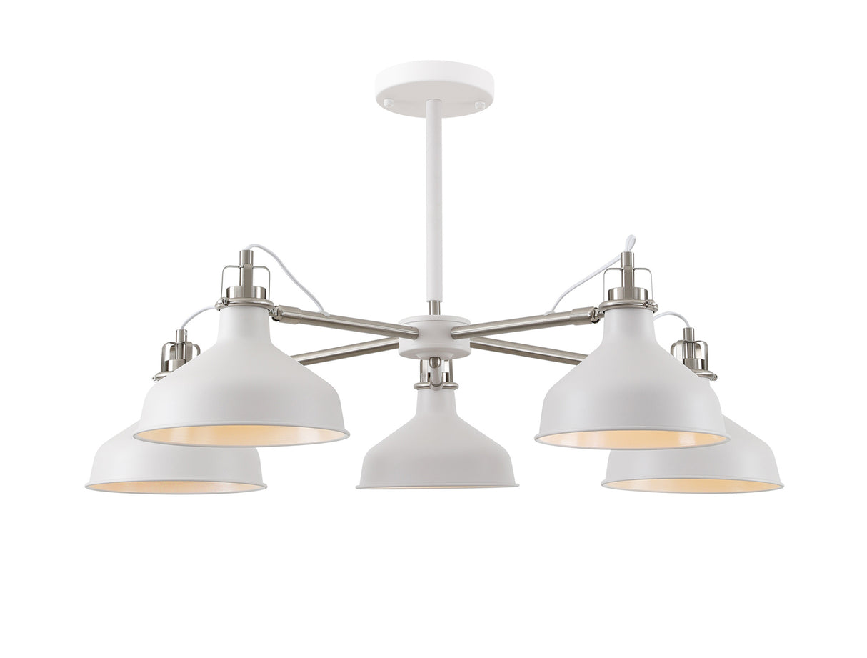 BEL1207 Belel Telescopic Pendant 5 Light in a Sand White/Satin Nickel/White Finish