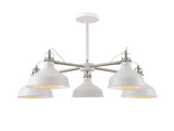 BEL1207 Belel Telescopic Pendant 5 Light in a Sand White/Satin Nickel/White Finish